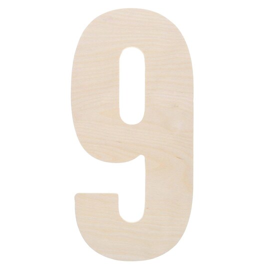 Leisure Wood; Good Wood by Leisure Arts Unfinished Birch Wood Number 9 13 Inch, Paint Stain and Decorate Birch Wood Numeral, Address Display and Home Decor, Measures Approximately 13x6.25x0.25 Inch; Category:Letters & Numbers; Image:1